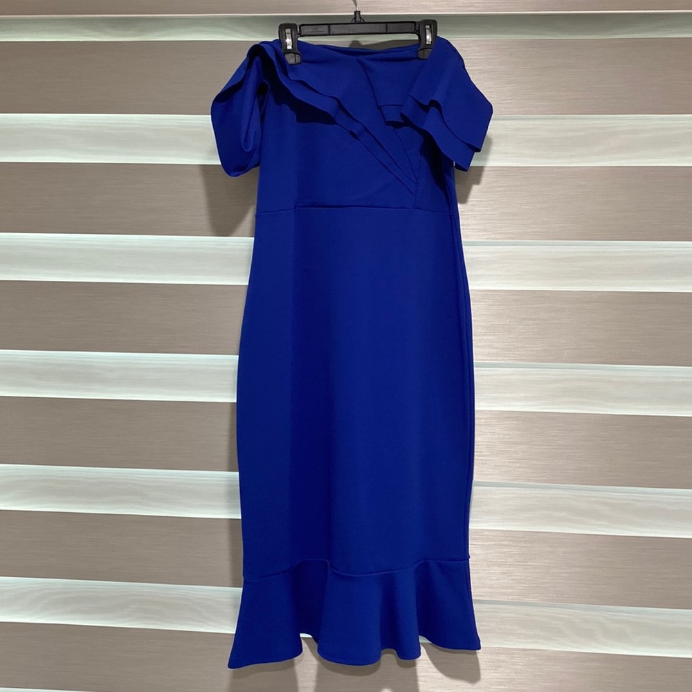 Quiz royal blue off the shoulder midi dress size 16